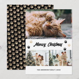 Tarjeta de Navidad elegante con foto de gato en ne