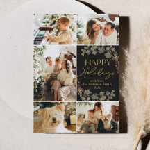 Tarjeta de Navidad elegante con foto en oro