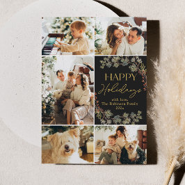 Tarjeta de Navidad elegante con foto en oro