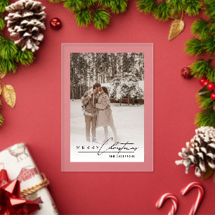 Tarjeta de Navidad elegante con foto y letra Scrip