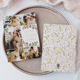 Tarjeta de Navidad elegante con hoja de oro Boho