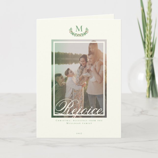 Tarjeta de Navidad elegante con monograma para fot (Anverso)