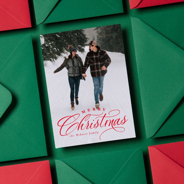 Tarjeta de Navidad elegante con una foto roja (Subido por el creador)