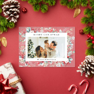 Tarjeta de Navidad Elegante de Acuarela de Bayas