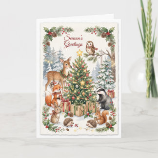 Tarjeta de Navidad elegante de animales del bosque