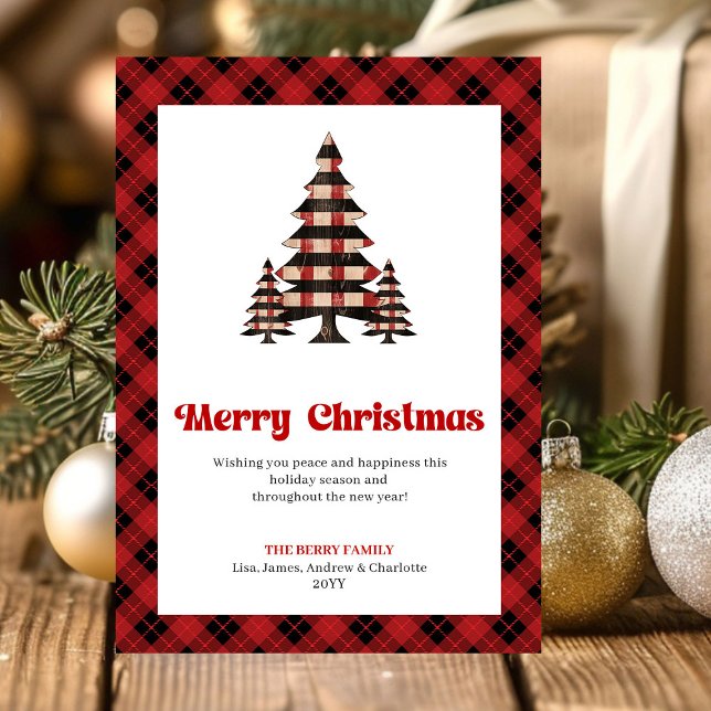 Tarjeta de Navidad elegante de árbol de Navidad a  (Elegant Buffalo Check Christmas Tree Greeting)