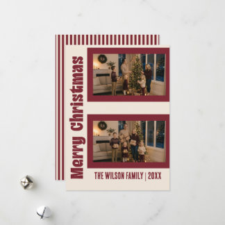 Tarjeta de Navidad elegante de crema y burdeos con