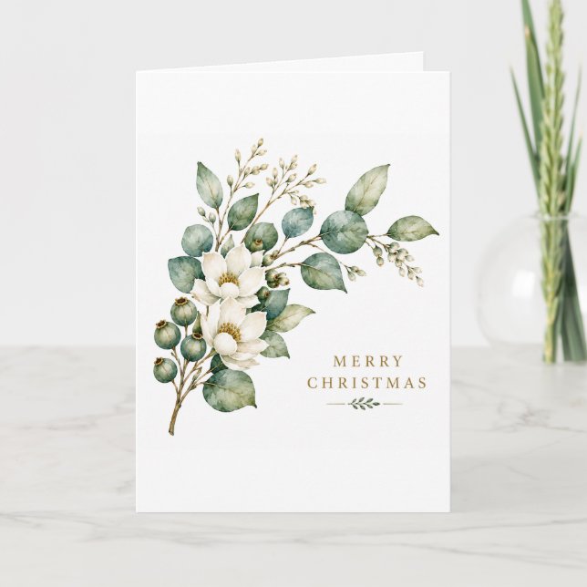 Tarjeta de Navidad elegante de eucalipto botánico (Anverso)