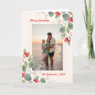Tarjeta de Navidad elegante de eucalipto con foto