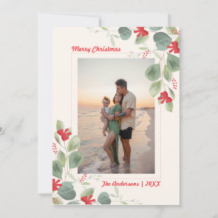 Tarjeta de Navidad elegante de eucalipto con veget