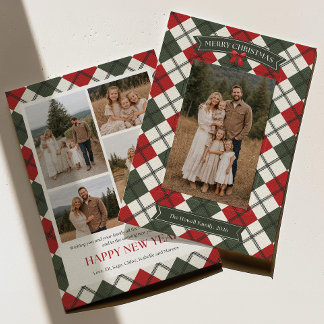 Tarjeta de Navidad elegante de familia a cuadros c