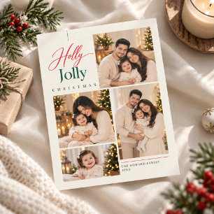Tarjeta de Navidad elegante de Holly Jolly Familia