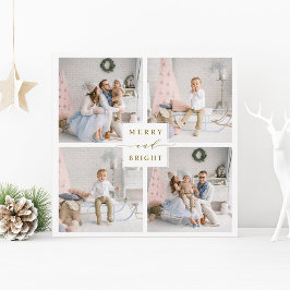Tarjeta de Navidad elegante de oro Merry & Bright