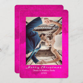 Tarjeta de Navidad elegante de pavo real rosa en a