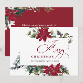 Tarjeta de Navidad elegante de Poinsettia y muérda