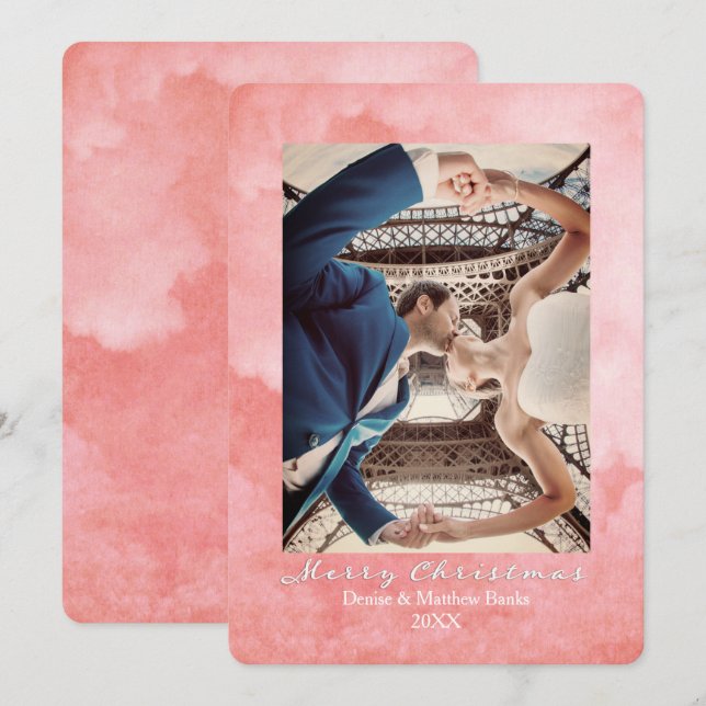 Tarjeta de Navidad elegante de Rosa Suave en acuar (Anverso / Reverso)