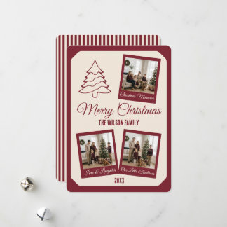 Tarjeta de Navidad elegante de tres fotos con coll