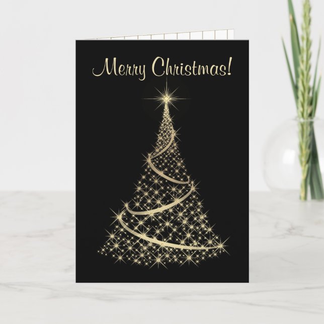 Tarjeta de Navidad elegante del negro y del oro (Anverso)