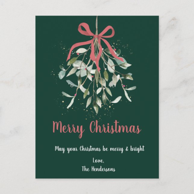 Tarjeta de Navidad Elegante Muérdago Feliz Navidad (Anverso)