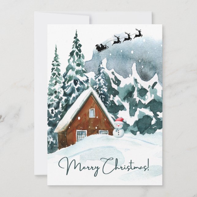 Tarjeta de navidad - elegante, nieve, casa (Anverso)