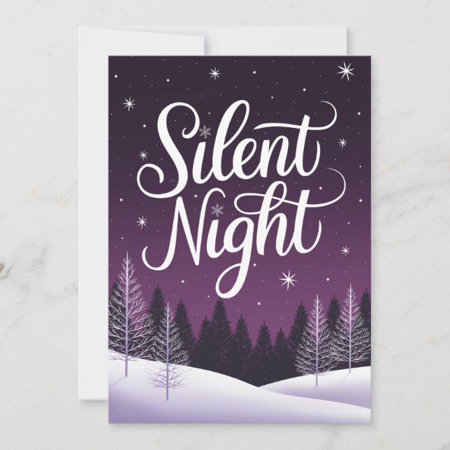 Tarjeta de Navidad Elegante Noche Silenciosa Púrpu (Anverso)