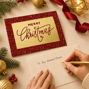 Tarjeta de Navidad elegante roja y dorada de negoc