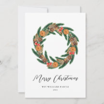 Tarjeta de Navidad elegante sin foto de corona de 