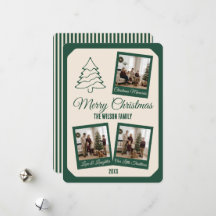 Tarjeta de Navidad elegante verde con 3 fotos pers