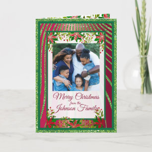 Tarjeta de Navidad elegante verde y roja