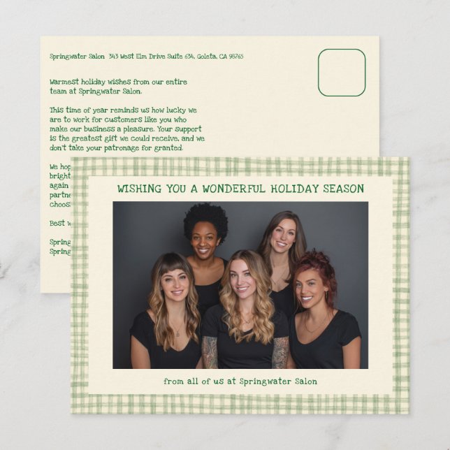 Tarjeta de Navidad Empresarial Personalizada Verde (Anverso / Reverso)