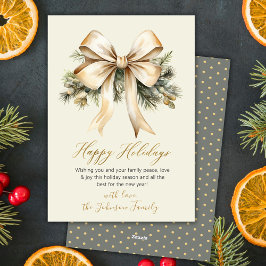 Tarjeta de Navidad en acuarela con arco de oro y f