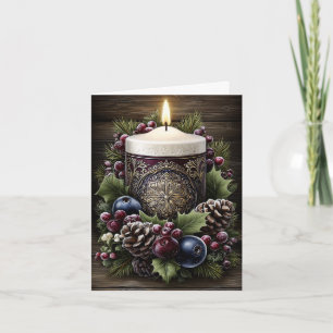 Tarjeta de Navidad en Blanco con Vela Floral Rústi