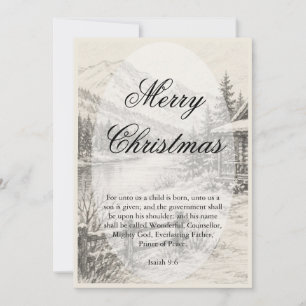 Tarjeta de Navidad en blanco de cabaña de invierno