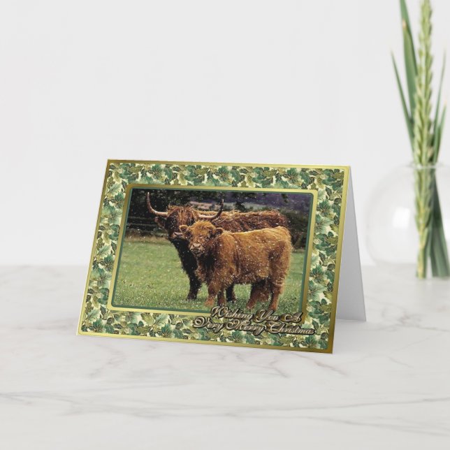 Tarjeta de Navidad en blanco de la vaca y del (Anverso)