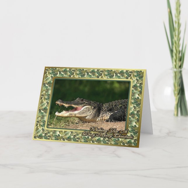 Tarjeta de Navidad en blanco del cocodrilo (Anverso)