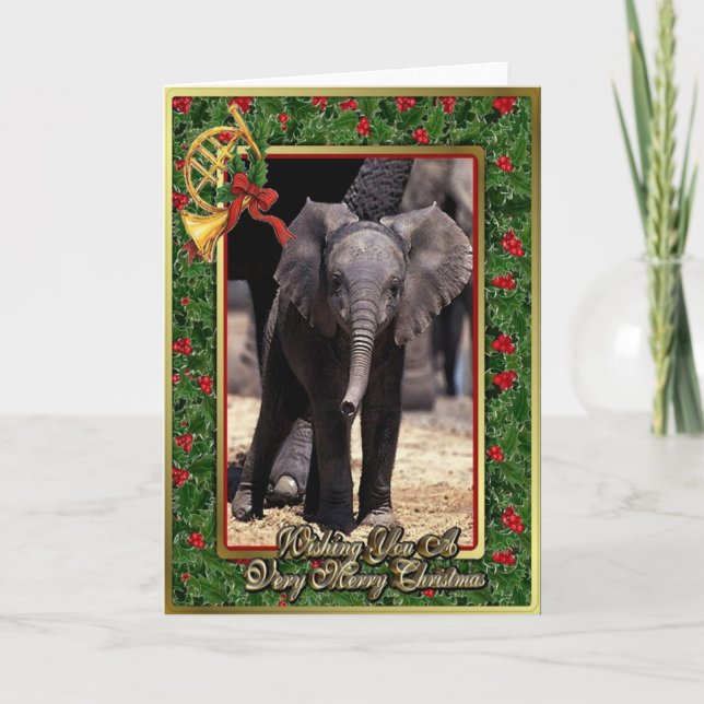 Tarjeta de Navidad en blanco del elefante (Anverso)