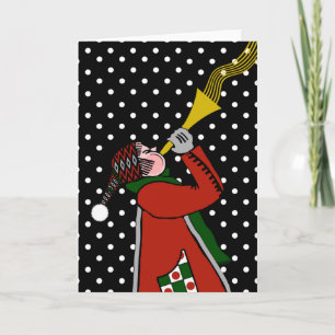 Tarjeta de Navidad en Blanco, Tocando la Trompeta 