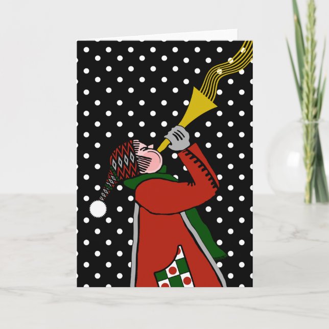 Tarjeta de Navidad en Blanco, Tocando la Trompeta  (Anverso)