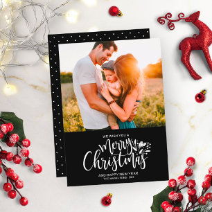Tarjeta de Navidad en blanco y negro con foto fami
