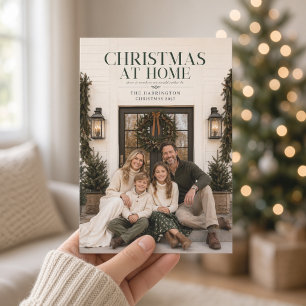 Tarjeta de Navidad en Casa Elegante Verde para Fot