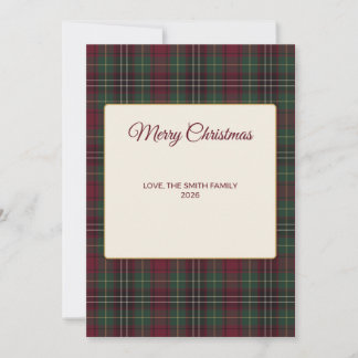Tarjeta de Navidad en cuadros borgoña