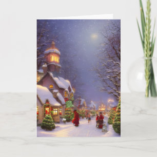 Tarjeta de Navidad en una Noche Nevada en Blanco