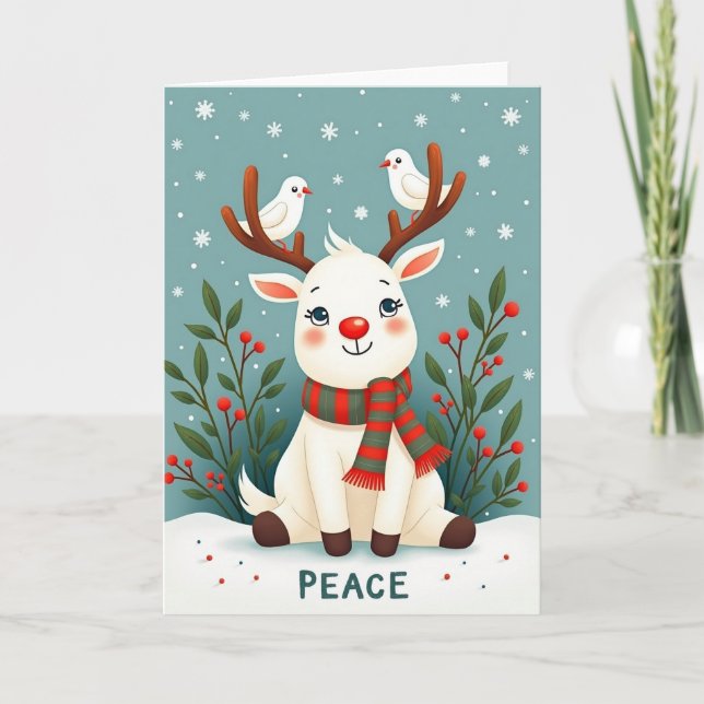 Tarjeta de Navidad encantadora de cervatillo (Anverso)