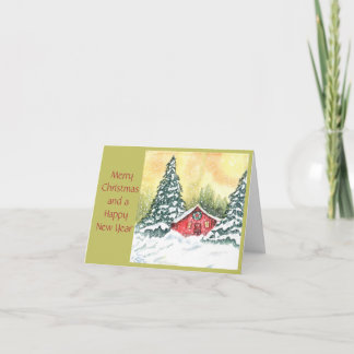 Tarjeta de Navidad Escena de Invierno de Cabaña