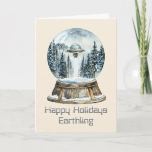 Tarjeta de Navidad Escena Invernal OVNI