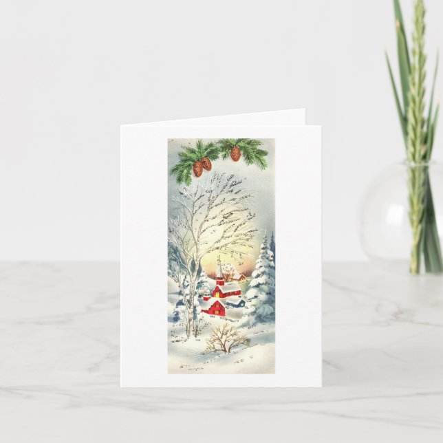 Tarjeta de Navidad Escena Invernal Vintage (Anverso)