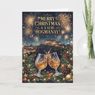 Tarjeta de Navidad escocesa de brindis con whisky 
