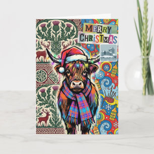 Tarjeta de Navidad escocesa de vaca de las Highlan