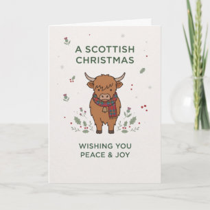 Tarjeta de Navidad Escocesa de Vaca de las Tierras