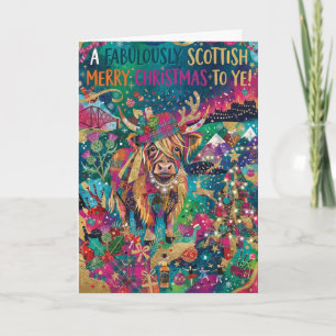 Tarjeta de Navidad escocesa fabulosa de vaca de la
